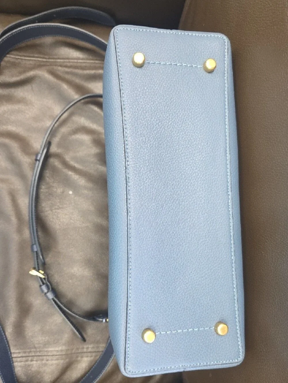 Coach Blue Pebbled Leather Shoulder Bag with Gold Hardware